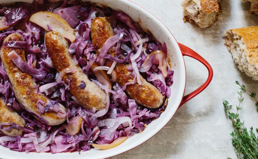 Roasted Cabbage and Apples with Italian Sausage