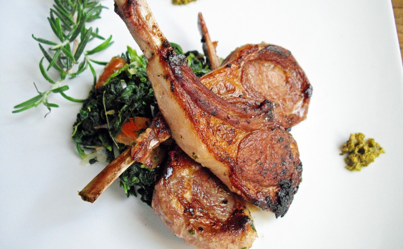 Lamb Chops with Spinach and Pesto