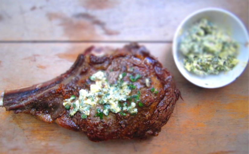Pan-Roasted Dry-Aged Rib Eye Steak with Parsley Butter