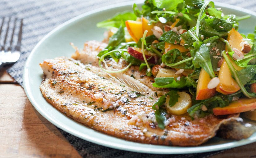 Seared Trout with Peach and Arugula Salad