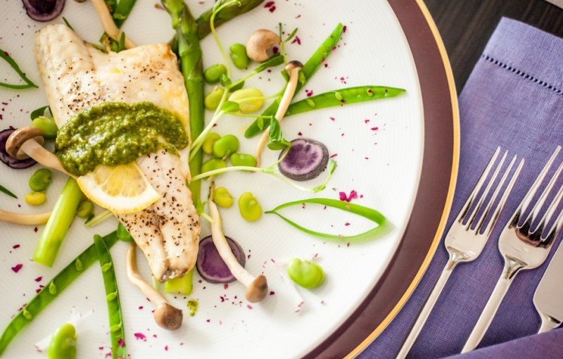Baked Branzino with Blanched Spring Vegetables
