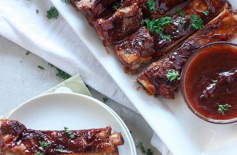 Slow Cooker Pork Ribs with Bourbon BBQ Sauce